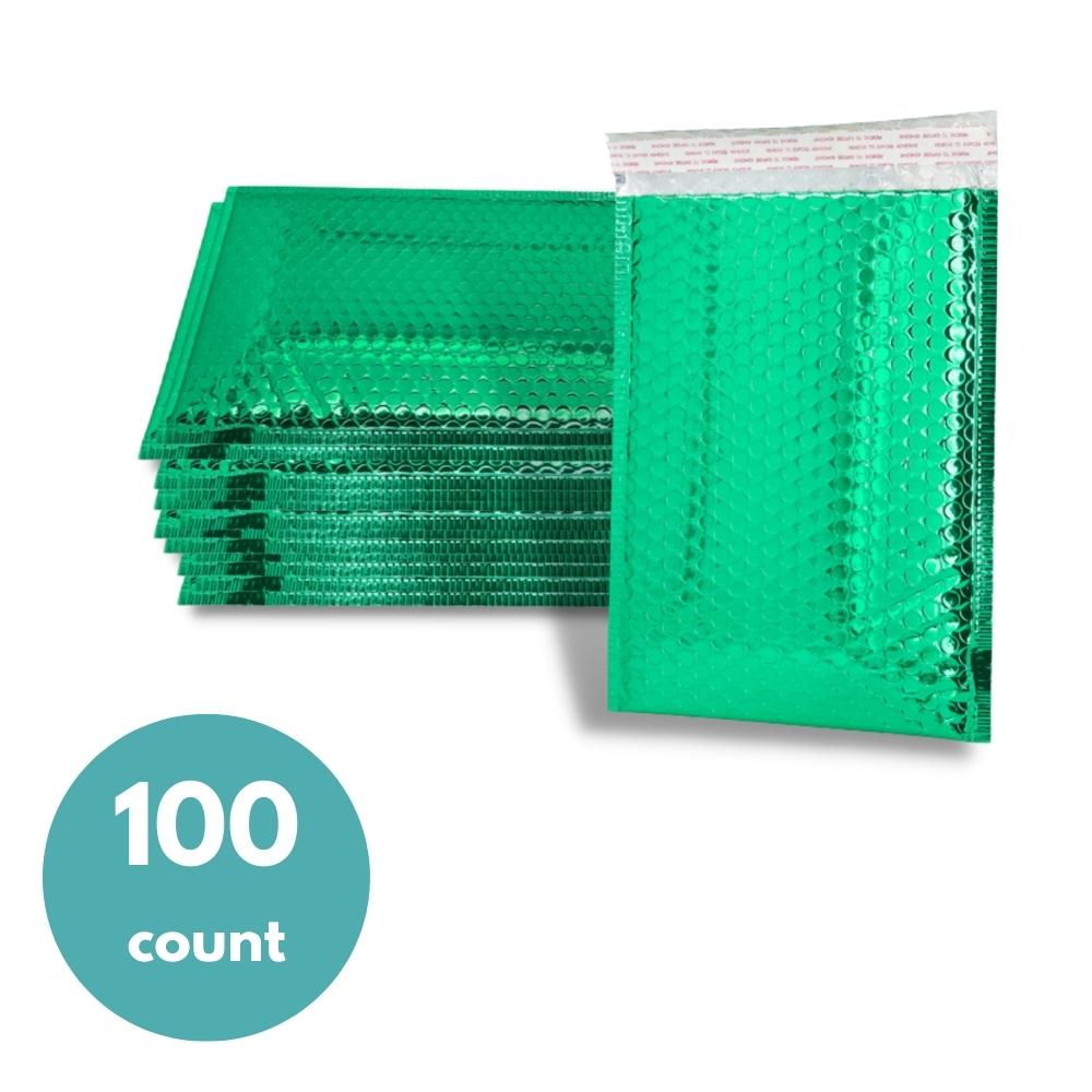 13" x 17.5" Glamour Bubble Mailers - Metallic Green - 100 Mailers/Case