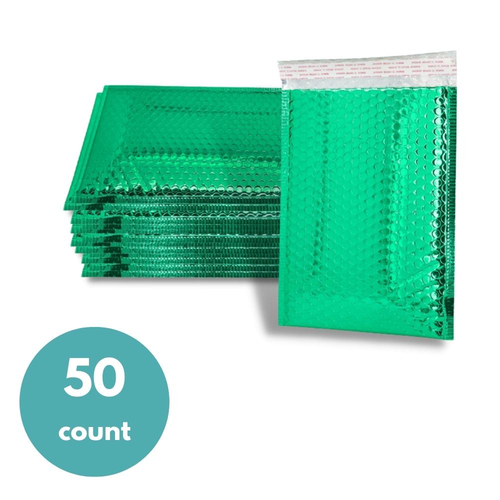 13.75" x 11" Glamour Bubble Mailers - Metallic Green - 50 Mailers/Case