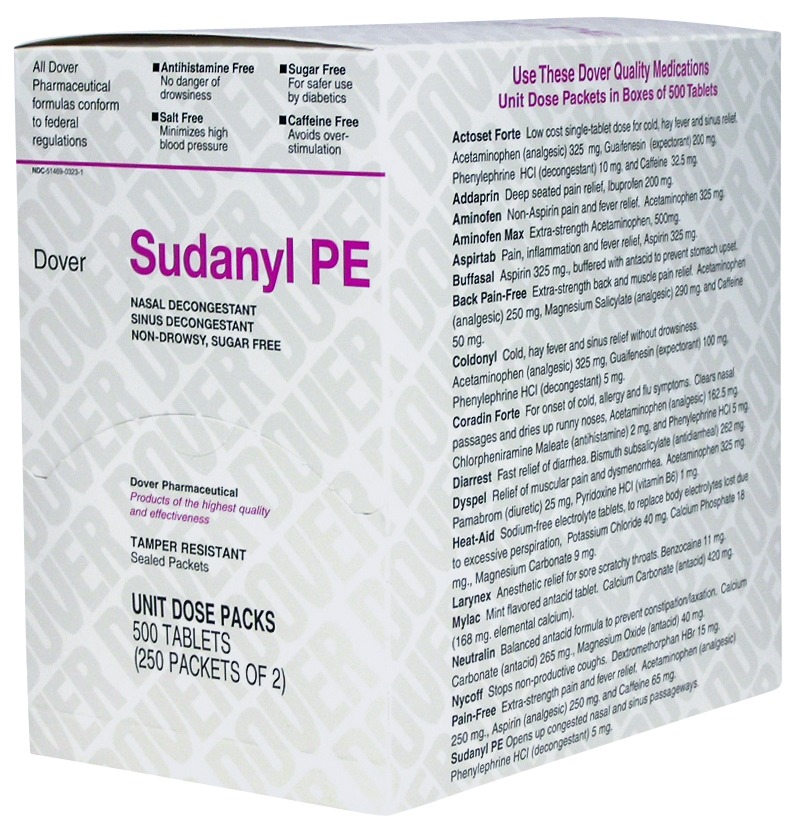 Sudanyl PE (Phenylephrine HCI): 250 packets of 2 (500 tablets) 5 mg