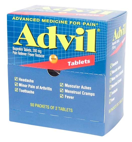 Advil® (Ibuprofen): 50 packets of 2 (100 tablets) 200 mg