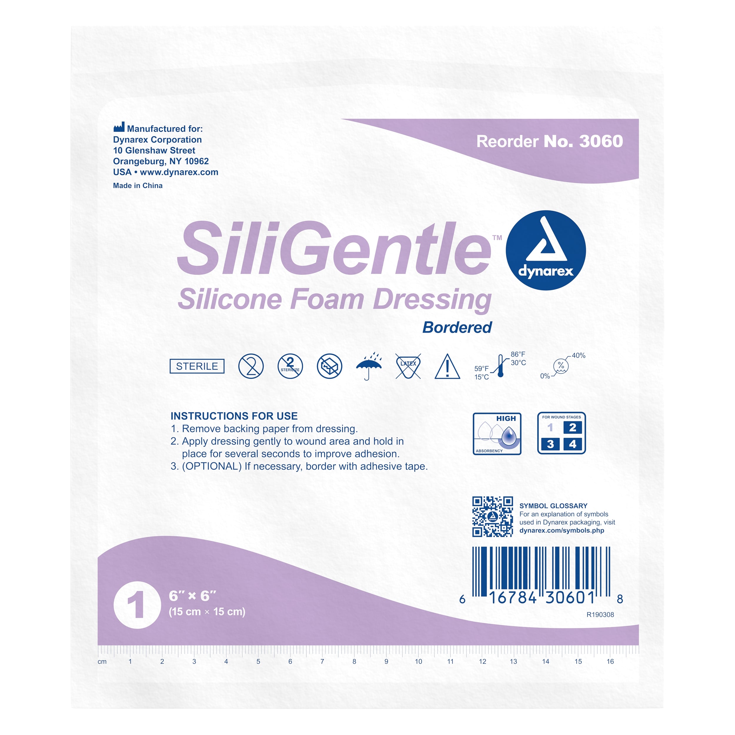 6" x 6" Silicone Bordered Foam Dressing - Sterile - 10 Dressings/Box