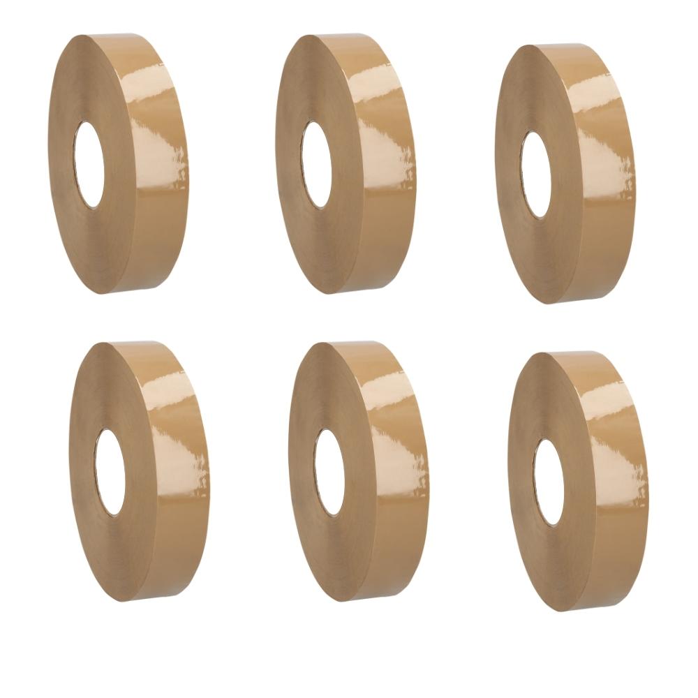 2" x 1000 Yards Tan Hot Melt Machine Length Tape - 1.6 Mil - 6 Rolls/Case