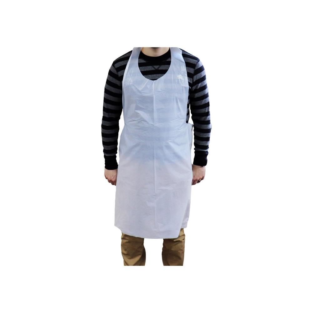 Disposable White Plastic Apron - Pack of 100 Aprons