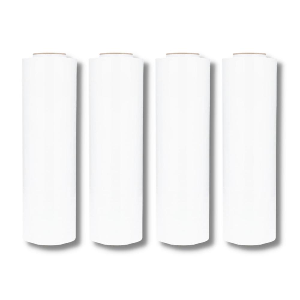 17" x 1476 x 34 Ga White Hand Stretch Wrap - Opaque - 128 Rolls/Half Pallet